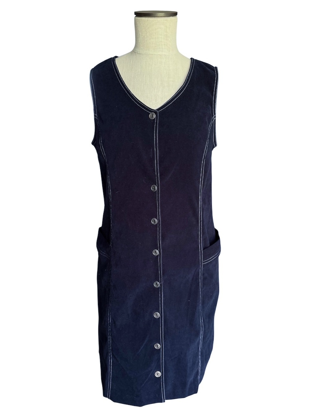 CDC CAREN DESIREE COMPANY Navy Blue Y2K Velour Jumper Dress Contrast Trim Sz 4